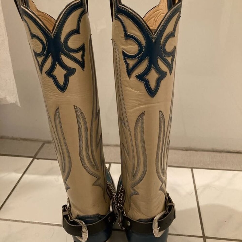 Vtg JUSTIN cowboy western extra tall metal toe tips harness womens boots sz 5 B - Picture 6 of 9